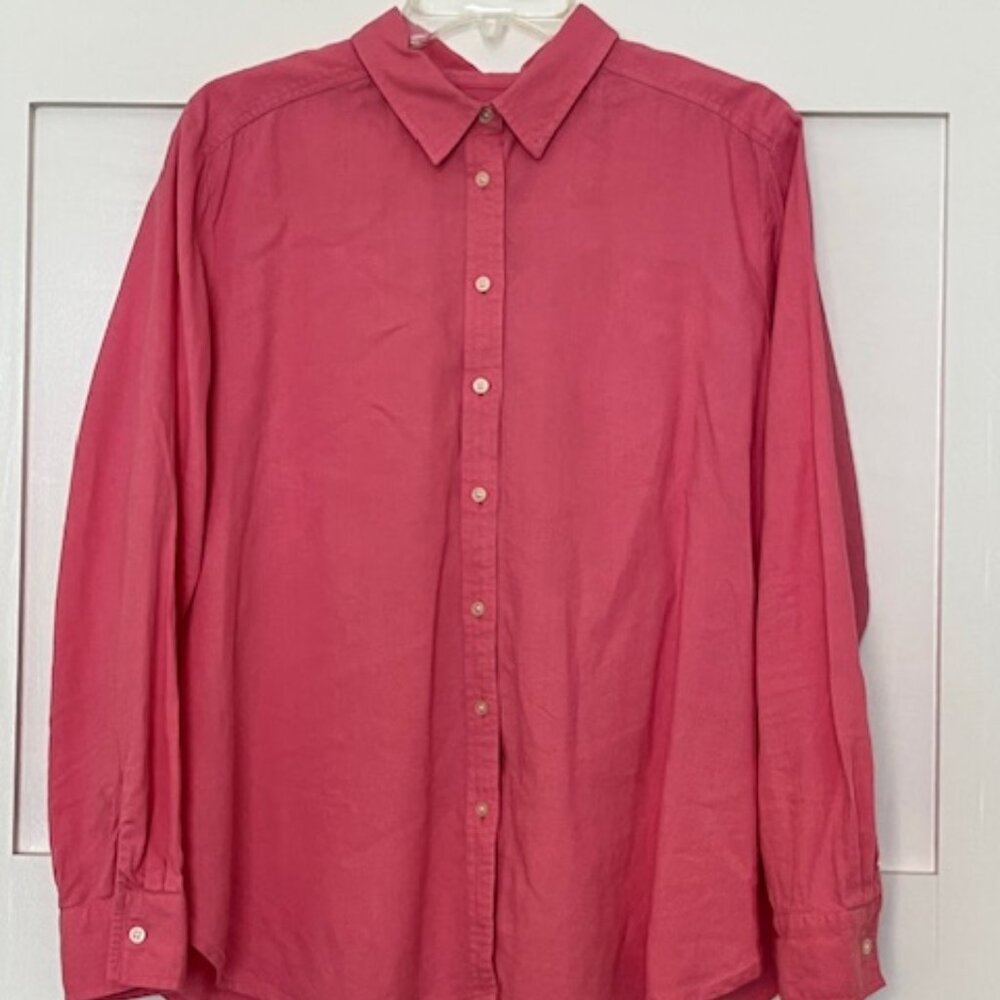 LOFT Pink Linen Long Sleeve Button Down
